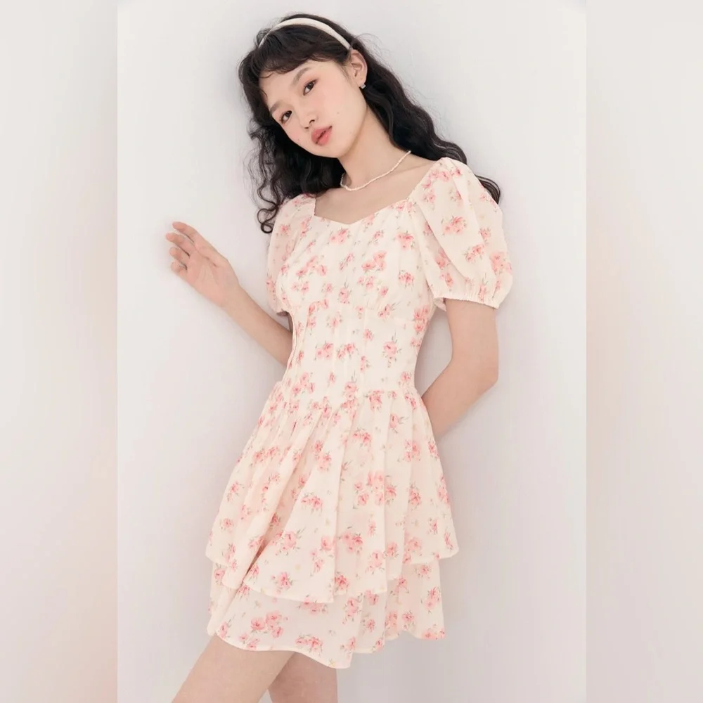 NWT LEDiN - Korean Style Red Flowers Print dress - Picture 1 of 4